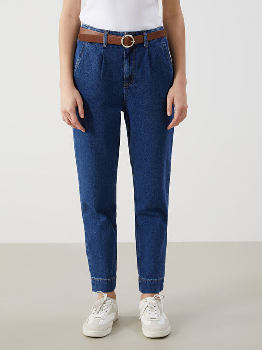 Beli Kemerli Mom Fit Kad?n Jean Pantolon