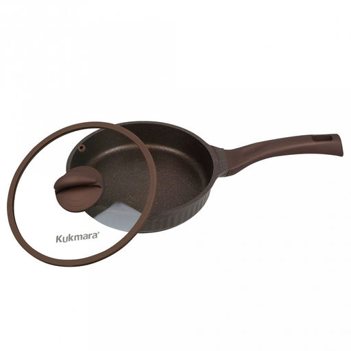 Сковорода с тефлоновым покрытием д28см "Stella", h6,5см, s0,32см, дно д26см, s0,4см, ручка из термостойкого пластика, стеклянная крышка, мокко (mokko) (Россия)