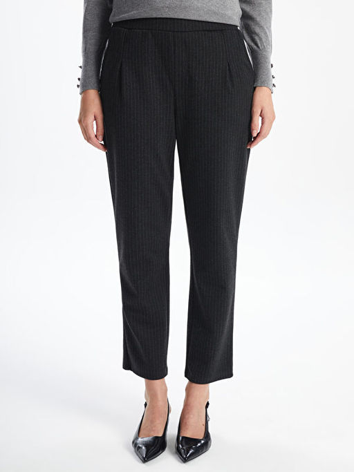 Beli Lastikli ?izgili Kad?n Pantolon