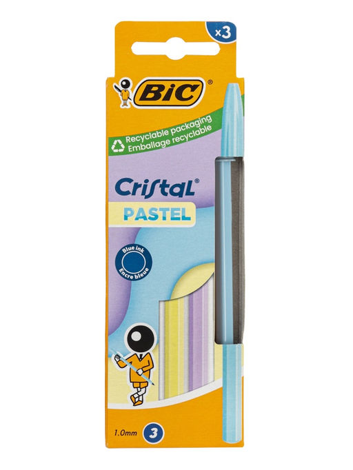 Ручки шариковые BIC Cristal «Пастель», набор 3 штуки, 1.0 мм, синие