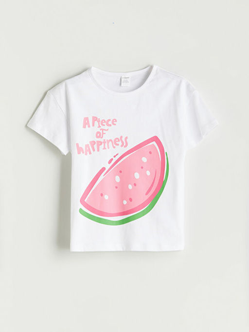 Bisiklet Yaka Bask?l? K?z ?ocuk Ti??rt