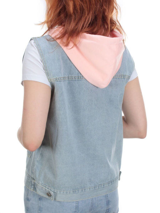 801 BLUE/PINK Джинсовый жилет женский (100% хлопок) - Фабричный китай фото 5