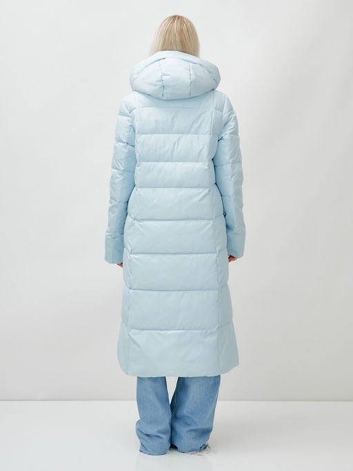 Пальто утепленное стеганное зимнее с капюшоном женское голубого цвета 9620Gl - Mtforce фото 5