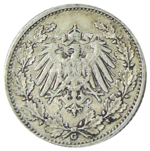 Монета 1/2 марки 1905 года G Германия