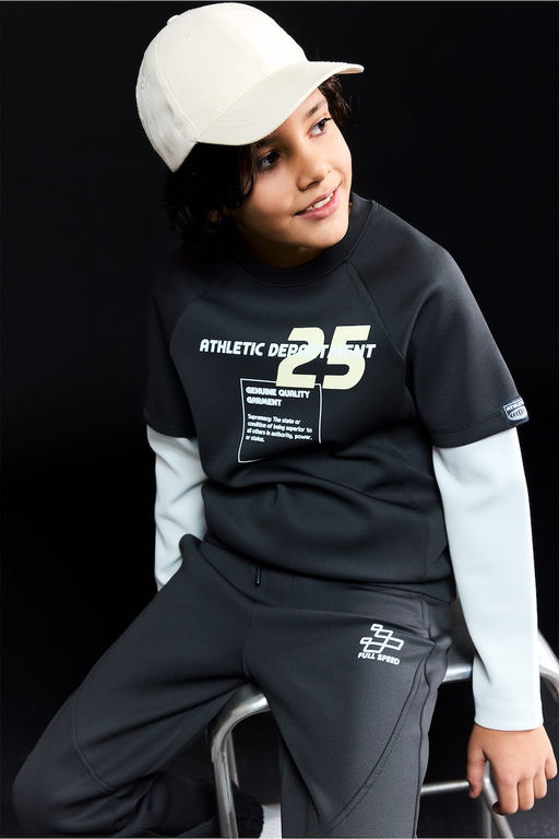 Oversize Geni_ Kal_p Bisiklet Yaka Bask_l_ Skuba Dalg__ Kuma_ Sweatshirt Erkek _ocuk - Defacto фото 3