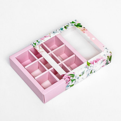 Цена за 5 шт. Коробка для 9 конфет, «Цветы» 13.8×13.8×3.8 см