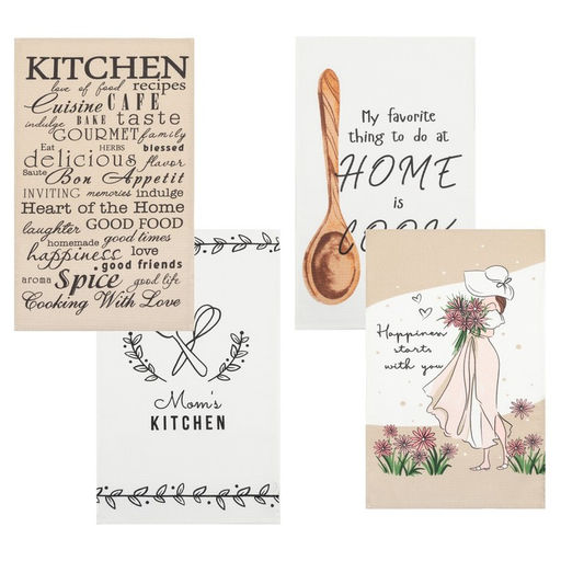 Набор кухонных полотенец Доляна Happiness, 35?60 см -4 шт., 100% хлопок, вафля 160 г/м?