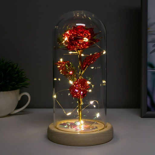 Фигурка светящаяся колба RISALUX Красный цветок, LED-ночник, от батареек 3ААА, 11?11?21.5 см  фото 3