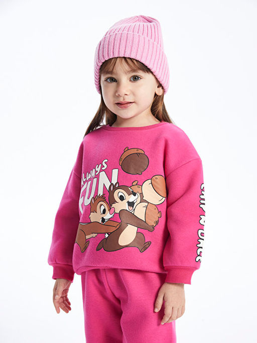 Bisiklet Yaka Chipn Dale Bask?l? Uzun Kollu K?z Bebek Sweatshirt ve E?ofman Alt? 2li Tak?m - Waikiki фото 3