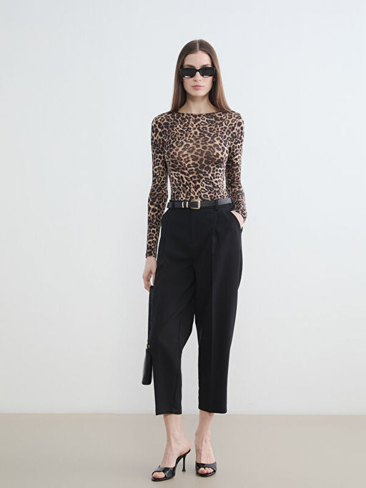 Bisiklet Yaka Leopar Desenli Kad?n Body