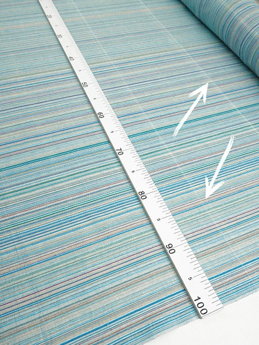 Полулен пестротканый "Бирюзово-голубой меланж - полоска", СОРТ2, ш.1.5м, лен-50%, хлопок-50%, 150гр/м.кв
