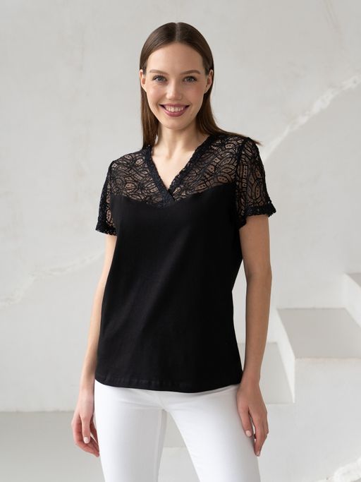 Футболка с кружевом.арт.406-2,черная - Binita фото 8