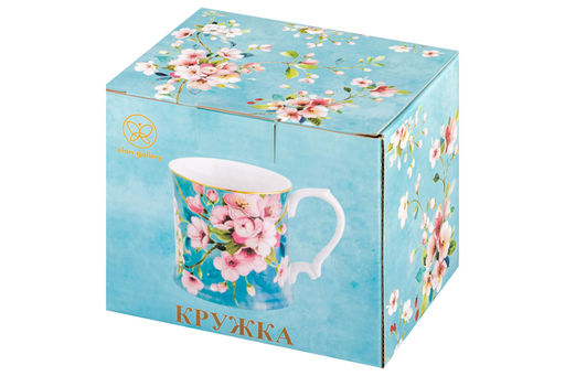 Кружка 380 мл 12,3*9*9 см "Яблоневый цвет на голубом" NEW BONE CHINA