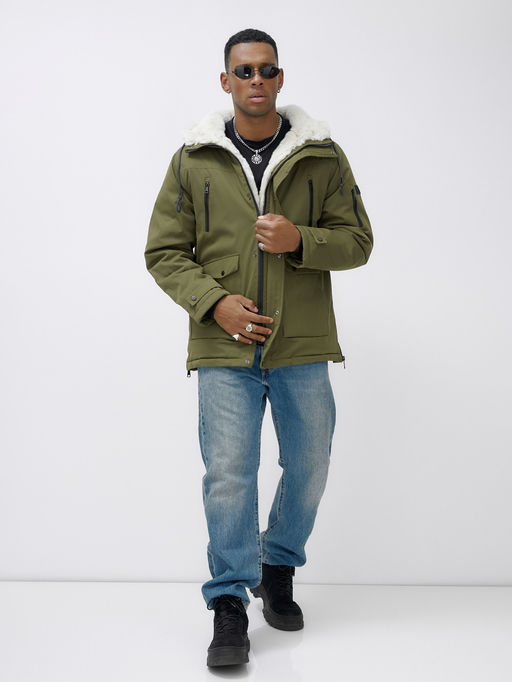 Парка мужская зимняя удлиненная с мехом цвета хаки 8761Kh - Mtforce фото 12