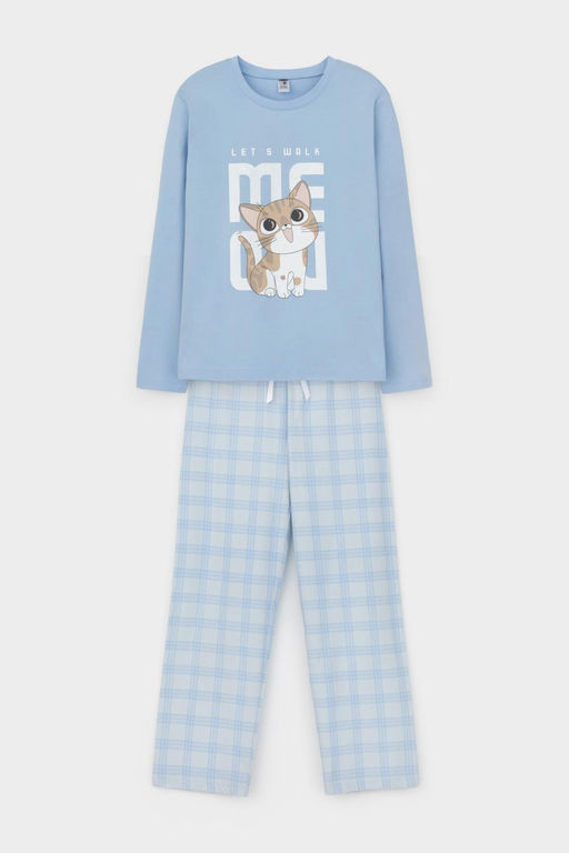 Crockid _ КБ 2830/небесно-голубой,клетка пижама для дев