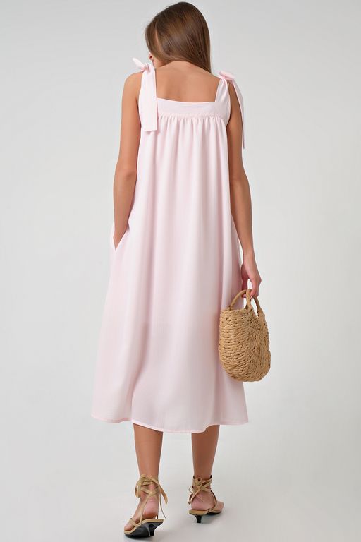 Сарафан миди на бретельках бледно-сиреневый - Fly фото 13