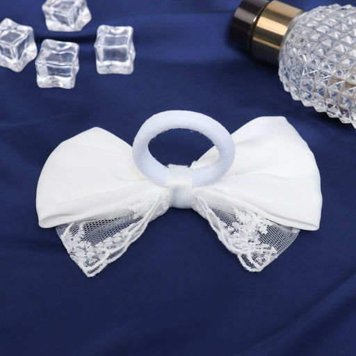 Цена за 6 шт. Бант для волос на резинке «Школьница», воздушное кружево, 12 см, белый