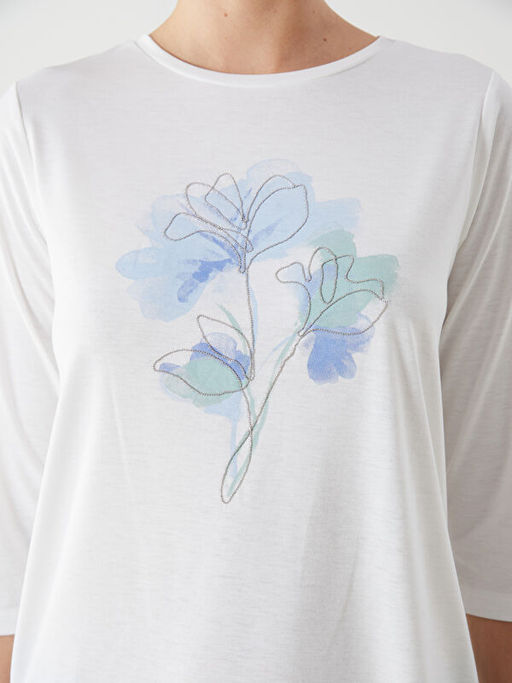 Bisiklet Yaka Bask?l? Kad?n Ti??rt