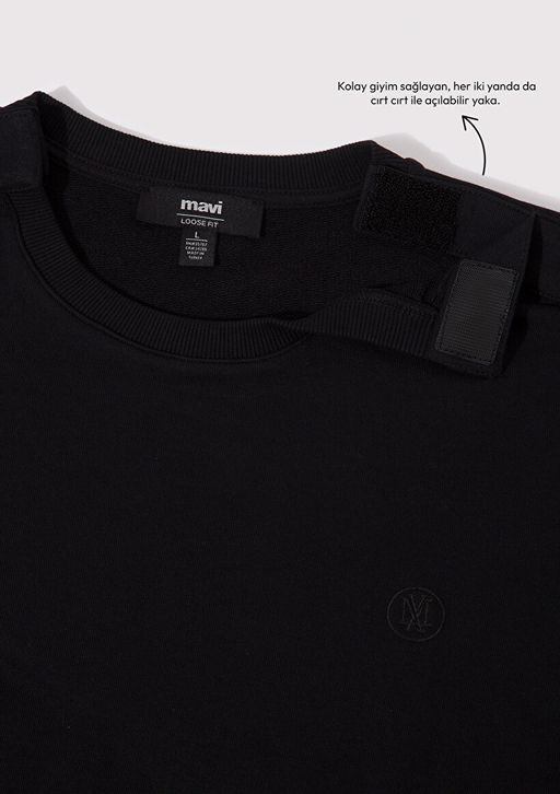 Muhur Logo Nak?sl? Siyah Erkek Sweatshirt - Mavi фото 4