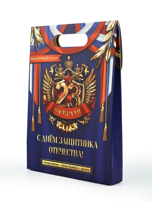 Подарочный набор, ежедневник, блок бумаги и ручка «23 февраля»