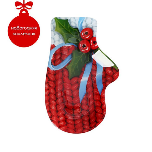 Блюдо новогоднее стеклянное сервировочное Доляна «Рукавица. Вязка», 22,5×14×2 см, цвет красный