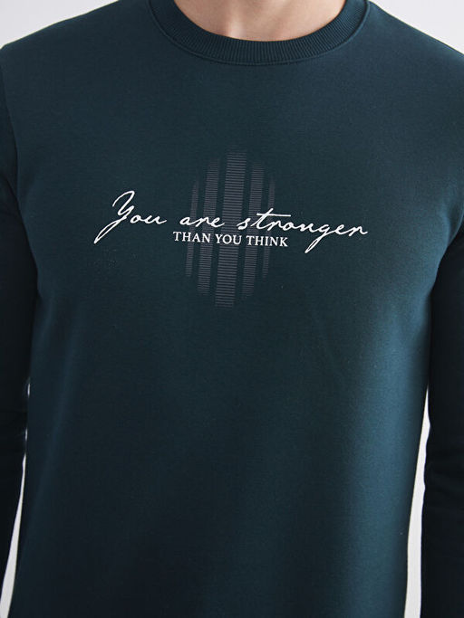 Bisiklet Yaka Bask?l? Erkek Sweatshirt