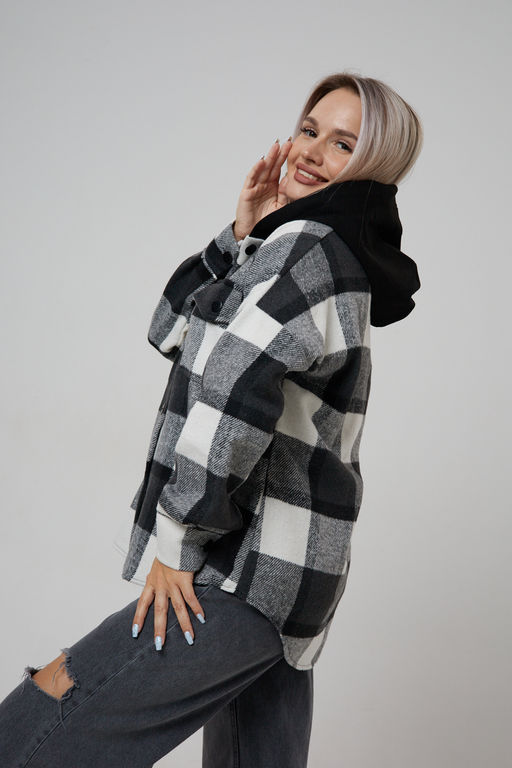 Рубашка женская в клетку с капюшоном РЖКК-01