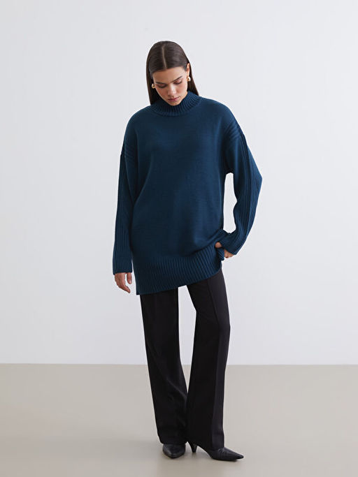 Yar?m Bal?k?? Yaka Kad?n Triko Tunik