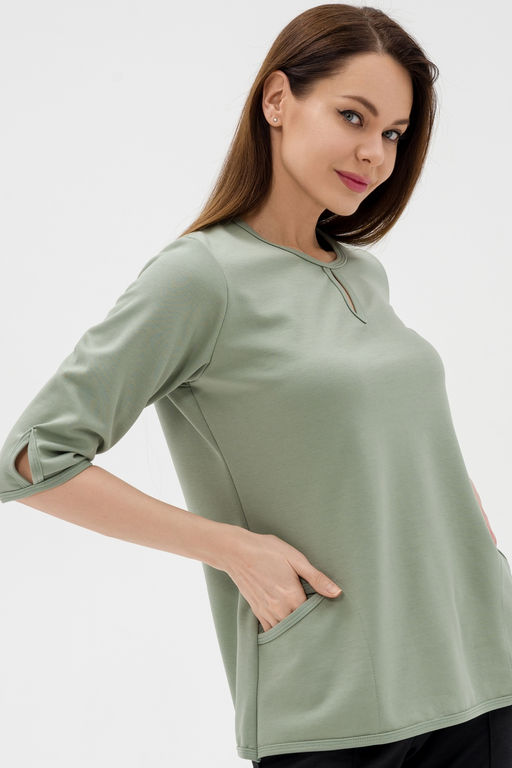 Кофта женская из коттон фита Анфиса полынь макси - Амадэль фото 4