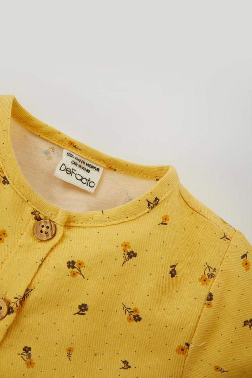 Саржевое платье с длинными рукавами и цветочным принтом для маленьких девочек - Defacto фото 2