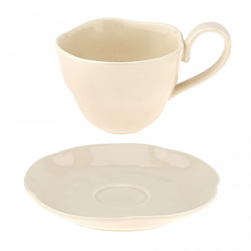 Шоколад Чашка фарфоровая 210мл, д9см h6,9см, с блюдцем д14,8см h2,1см, общая h7,5см, глянцевая глазурь, ассиметричная форма, цвет - кремовый, в коробке (Китай) - Домашняя мода фото 6