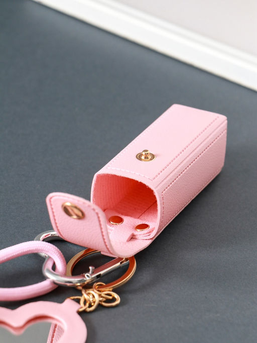Брелок для ключей на кольце с карабином, с зеркалом «Для помады. Бант», на рюкзак, сумку, кожзам, розовый, 23×3×3.5 см