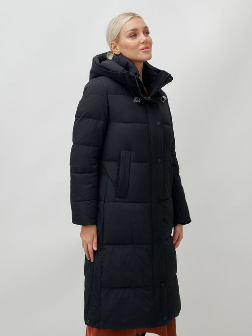 Пальто утепленное стеганное зимнее с капюшоном женское черного цвета 9601Ch - Holdluck фото 15