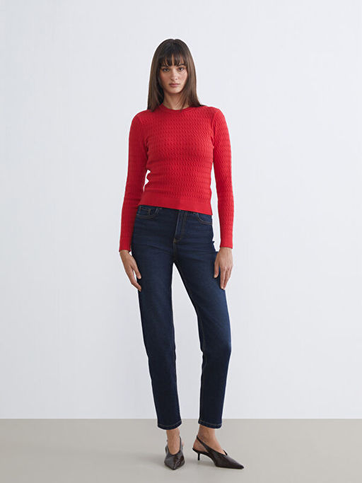 Bisiklet Yaka Kendinden Desenli Kad?n Triko Kazak