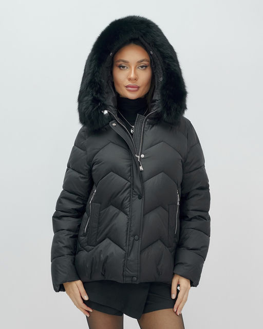 Куртка зимняя женская с мехом и капюшоном тренд черного цвета 7759Ch Бренд: Visdeer - Mtforce фото 2