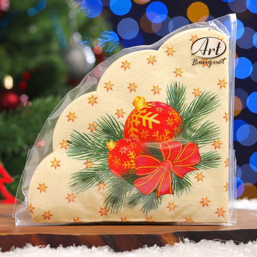 Цена за 3 шт. Салфетки бумажные круглые Art Bouquet Rondo Новогодние шары, 3 слоя, d=32 см, 12 шт.