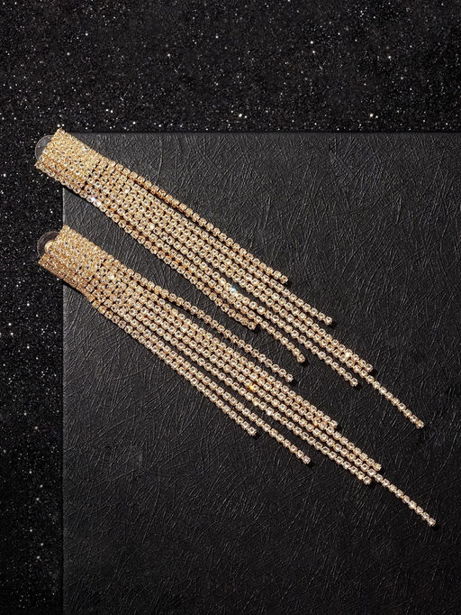 Серьги висячие со стразами «Водопад», 14 см, белые в золоте