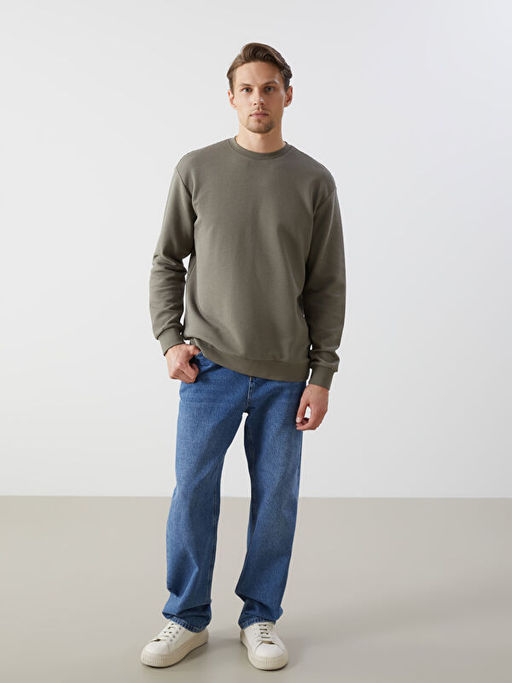 Bisiklet Yaka Uzun Kollu Erkek Dokulu Sweatshirt