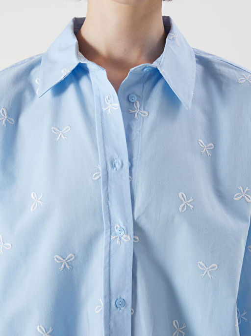 Fiyonk Nak??l? Oversize Poplin Kad?n G?mlek