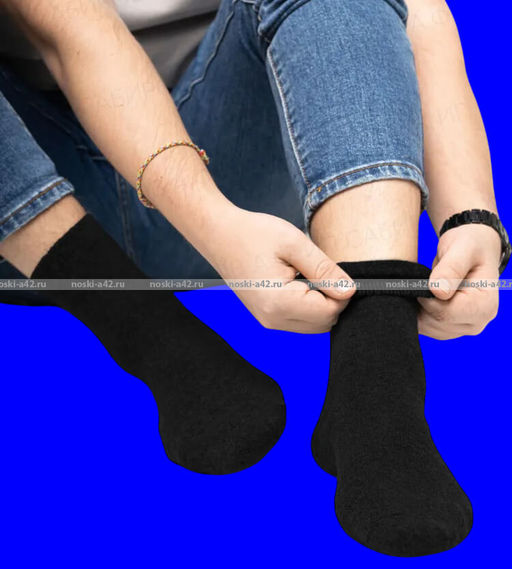 Цена за 12 пар. Термоноски мужские верблюжья шерсть внутри махра арт. А0501 ЧЕРНЫЕ - Bfl фото 2