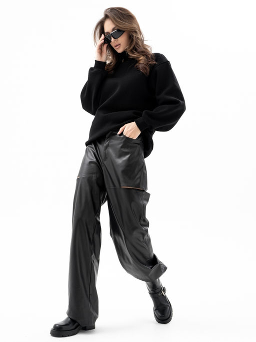 Свитшот джемпер футер 3х нитка с НАЧЕСОМ ,черный - Binita фото 3