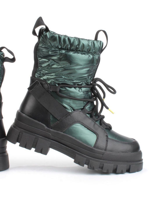 02-FAR120-2Z GREEN/BLACK Дутики женские (искусственная кожа, плащевая ткань, шерсть) - Фабричный китай фото 6