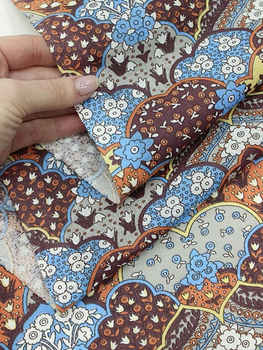 Ситец Восточные сказки цв.коричневый/желтый/голубой, ш.0.8м, хлопок-100%, 90гр/м.кв - Купава фото 3