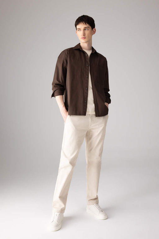 Брюки-чиносы прямого кроя из габардина с карманом на молнии и парусиновой тканью стандартного кроя - Defacto фото 3