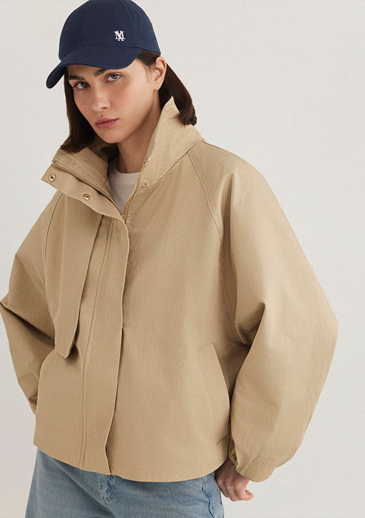 Dik Yaka Bej Ceket - Mavi фото 2