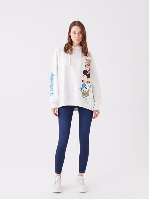 Mickey ve Arkada?lar? Bask?l? Uzun Kollu Oversize Kad?n Hoodie