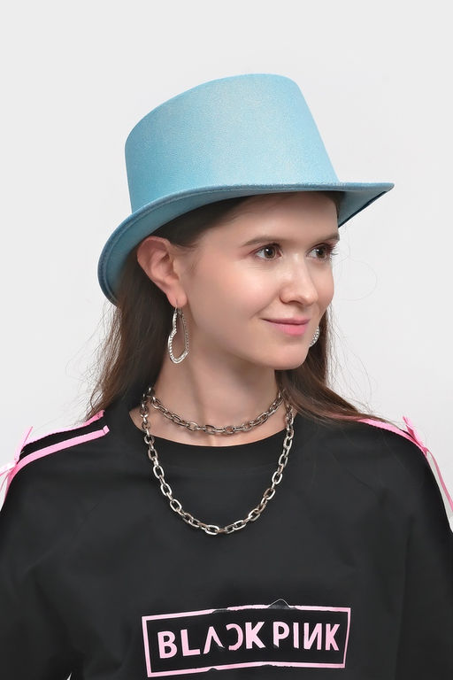 Карнавальная шляпа "Цилиндр" голубая с блёстками р-р 56-58