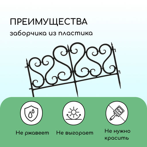 Ограждение декоративное, 32×300 см, 6 секций, пластик, чёрное