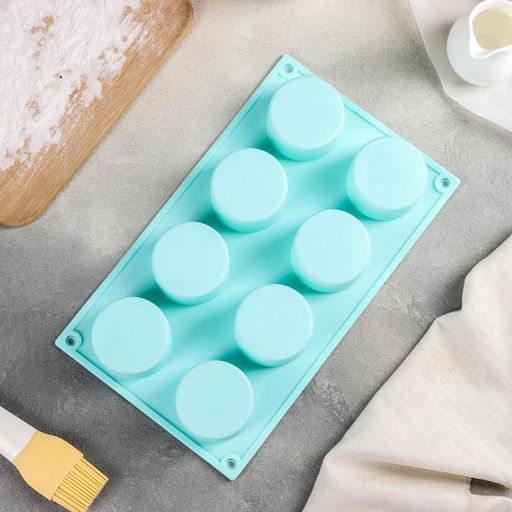 Форма для выпечки Доляна «Фигуры.Круг», 29×17×2.7 см, 8 ячеек (5.8×2.7 см), силикон, коричневая