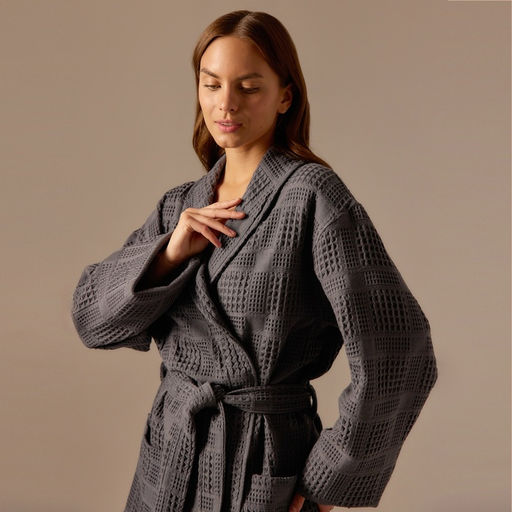 Халат вафельный женский SL HOME: Chess «Гри Сандре», размер M, хлопок 100%, тёмно-серый